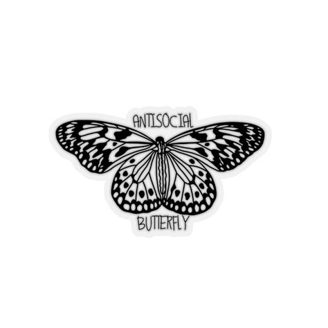 Antisocial Tattoo, Antisocial Butterfly, Butterfly Tattoo Designs, Butterfly Kisses, Feminine Tattoos, Cut Stickers, White Stickers, Kiss Cut Stickers, A Kiss