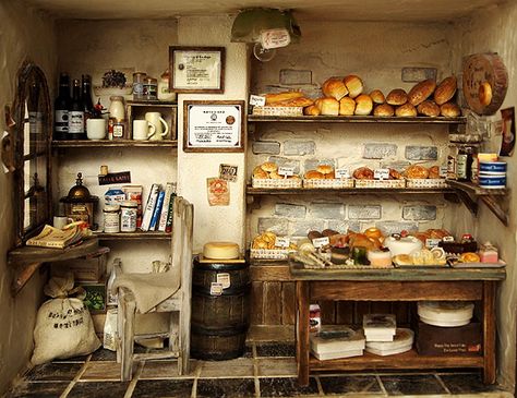 The Bakery -Vintage Country small bread shop-Dollhouse Miniatures Bakery Vintage, Vintage Bakery, Bar In Casa, Bread Shop, Miniature Bakery, The Bakery, Miniature Rooms, Miniature Kitchen, Miniature Houses