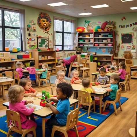 Create an inviting and vibrant image that represents Ragersville School as the "Top Preschool in Gurgaon." The image should depict happy, engaged children in a colorful classroom setting, emphasizing creativity and learning. Include elements like educational toys, books, and interactive activities that showcase the nurturing environment of the school. Daycare Job Aesthetic, Early Childhood Education Major, Early Childhood Education Aesthetic, Childcare Aesthetic, Preschool Aesthetic, Preschool Teacher Aesthetic, Daycare Aesthetic, Daycare Job, Big Classroom