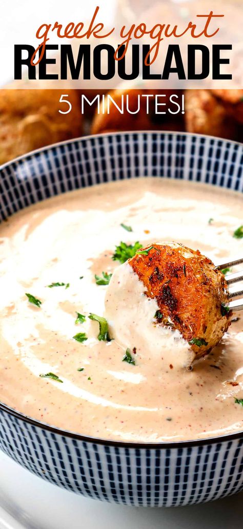 This GUILT FREE, 5 MINUTE Louisiana-style Remoulade transforms everything it touches into the BEST EVER, from sandwiches and burgers to seafood, veggies, proteins, and more! #recipes #easyrecipe #recipes #recipeoftheday #recipeideas #recipe #saladdressing #dressingrecipe #remoulade #remouladesauce #dip #dippingsauce Easy Remoulade Sauce, Remuloude Sauce Recipe, Romulade Sauce, Roumalade Sauce, Remoulade Sauce Easy, Remoulade Sauce Recipe, Louisiana Style, Remoulade Sauce, Carlsbad Cravings