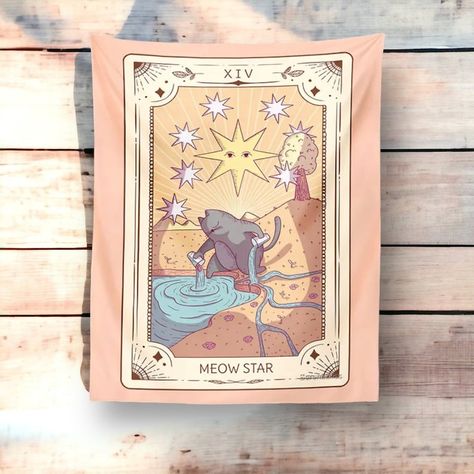 Cat Tarot Card Tapestry / Cute Kitten Graphic Divination Art / - Etsy Canada Tarot Tapestry, Trippy Room, Sun And Moon Tapestry, Artsy Room Decor, Witch Room Decor, Goth Room Decor, Witch Room, Room Decor Grunge, Skull Crafts