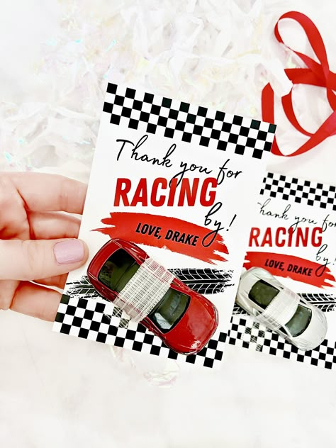 Car Birthday Party Favors, Printable Party Favor Tags, Thanks for Racing By, Car Party Favors, Car Themed Birthday, Race Car Birthday - Etsy Cars Favors Ideas, Lambo Birthday Theme, Fast One Birthday Party Games, Race Car Favors, Race Car Themed 1st Birthday Party, Fast One Birthday Party Favors, Race Car Birthday Treats, Race Car Second Birthday, Fast One Party Favors