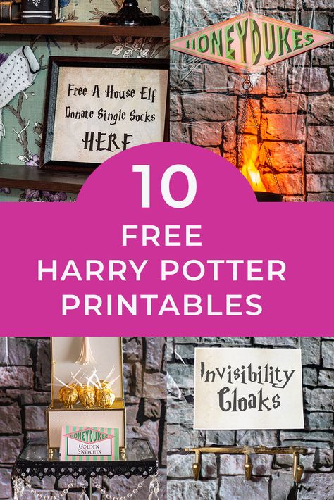 These free Harry Potter party printables and fonts are an easy way to create Harry Potter decorations without having to spend a lot of money. You can print the Honeydukes sign and labels, as well as the Gryffindor, Slytherin, Ravenclaw, and Hufflepuff house crests among others. Free Harry Potter Printables, Harry Potter Party Printables, Party Decor For Adults, Harry Potter Party Decor, Harry Potter Signs, Quarantine Party, Harry Potter Houses Crests, Harry Potter Sign, Harry Potter Decorations