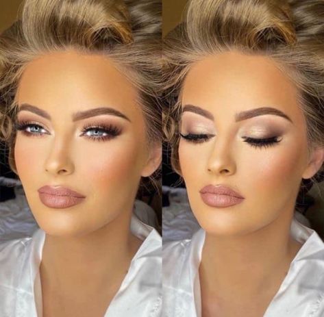 Wedding Makeup Blonde, Glam Bride Makeup, Wedding Makeup For Blue Eyes, Wedding Eyes, Wedding Makeup Bride, Wedding Eye Makeup, Glam Wedding Makeup, Bridesmaid Hair Makeup, Bridal Makeup Natural