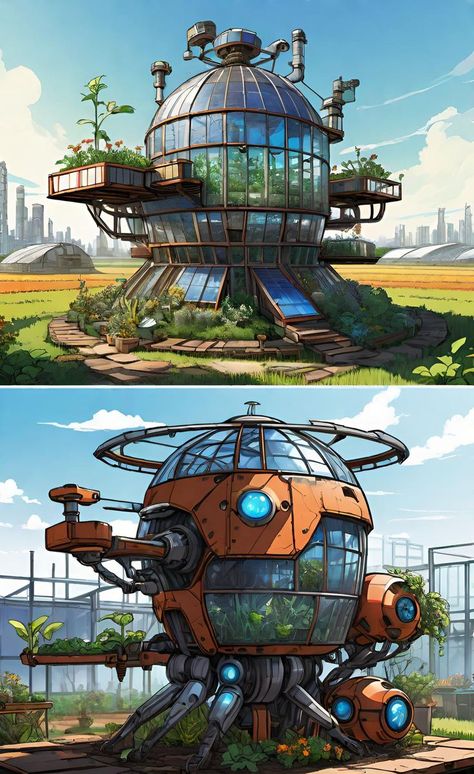 Punk Architecture, Terraria House Ideas, Terraria House, World Building Ideas, Fantasy Environment, City Builder, Stylized 3d, Solar Punk, Sci Fi Landscape