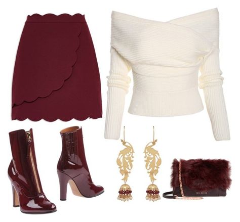 "maroon velvet cake" by esha2232 on Polyvore featuring Ted Baker, Valentino and Carousel Jewels Maroon Clothes Aesthetic, Valentino Inspired Outfit, Luxury Burgundy Elegant Tops, Valentino Outfits Women, Luxury Red Cardigan For Layering, Maroon Outfits, Valentino Outfit, Luxury Red Winter Cardigan, Luxury Red Long-sleeved Cardigan