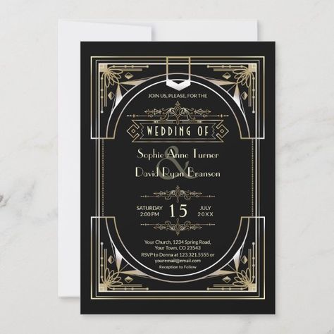 20s Style Wedding, Gold Art Deco Pattern, Black And Gold Wedding Invitations, Hollywood Birthday Parties, Roaring 20s Wedding, Great Gatsby Art, Gold Save The Dates, Fifty And Fabulous, Vintage Glam Wedding