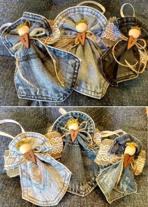 Jean Pocket Angels, Pocket Angels, Artisanats Denim, Do It Yourself Decoration, Christmas Angel Crafts, Pocket Craft, Denim Crafts Diy, Blue Jeans Crafts, Angel Crafts