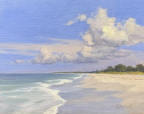 Michael B. Karas Art - The Red Piano Art Gallery Beach View Painting, View Art Painting, Loose Acrylic Painting, Sea Landscape Painting, Beach Acrylic Painting, Oil Painting Beach, Beach Landscape Art, Sea Paintings, Marine Artist