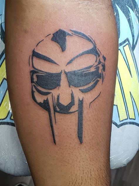 Mbdtf Tattoo, Mf Doom Tatoos, Mf Doom Tattoo Design, Mf Doom Tattoo Ideas, Doom Tattoo Ideas, Outkast Tattoo, Mf Doom Mask Tattoo, Dr Doom Tattoo, Mf Doom Traditional Tattoo