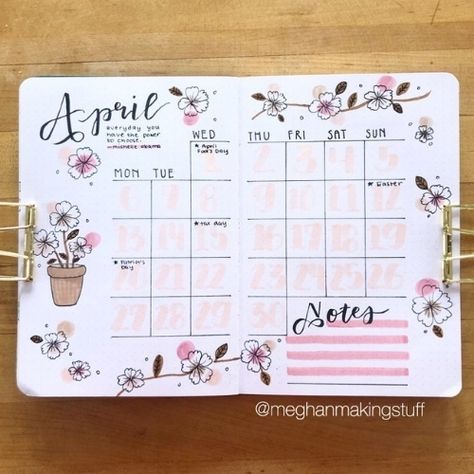 Bullet Journal April Calender, April Calendar 2024 Bullet Journal, May Dot Journal Ideas, April Monthly Spread Bullet Journal, April Spreads Bullet Journal, Planer April, April Planner Ideas, Month Spread Bullet Journal, May Bullet Journal Calendar