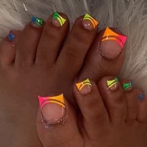 Rainbow Toe Nails, French Tip Toes, French Tip Design, Gradient Nails, Toe Nail Designs, Fancy Nails, Pretty Acrylic Nails, Makeup Skin Care, Toe Nails