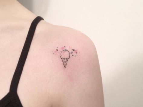 Ice Cream Tattoo Ideas, Ice Cream Cone Tattoo, Kirin Tattoo, Ice Cream Tattoo, Sunflower Tattoo Thigh, Sunflower Tattoo Simple, Small Tattoo Ideas For Women, Cream Tattoo, Cute Thigh Tattoos