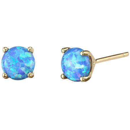 Opal Stud Earrings, Blue Opal, 1 Carat, Round Shape, Round Cut, Opal, White Gold, Yellow Gold, Stud Earrings