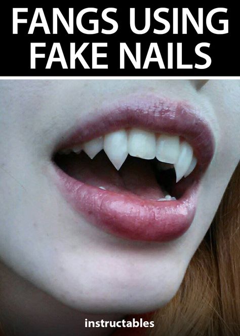 With just fake nails and denture glue, you can have cheap and easy faux fangs. #Instructables #vampire #prop #costume How To Make Vampire Fangs, Diy Fangs, Diy Vampire Fangs, Easy Vampire Costume, Fake Fangs Diy, How To Make Vampire Fangs Diy, Diy Vampire Costume, Vampire Craft, How To Make Vampire Teeth Diy