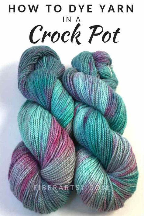 Yarn Dyeing - Learn how to dye your own beautiful yarn colorways with this easy yarn dyeing technique which uses a slow cooker or crock pot. #dyeing #yarn #yarnlove #yarnspirations #fiberart #crochet #knitting #fiberartsy Dyed Yarn Diy, Hand Dyed Yarn Inspiration, Yarn Tutorials, Alcohol Ink Projects, Fabric Dyeing Techniques, Dyeing Tutorials, Dye Yarn, Diy Dye, Dyeing Yarn