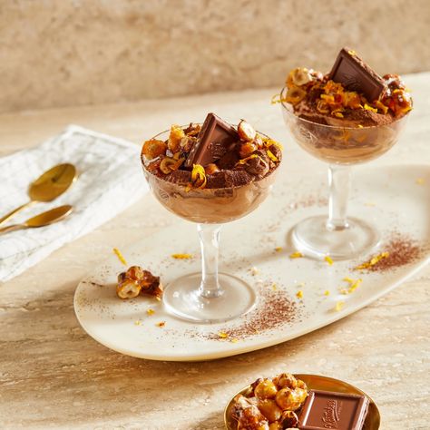 Chocolate & Orange Mousse with Hazelnut Praline  - Good Magazine Chocolate Orange Mousse, Orange Mousse, Praline Recipe, Nutrition And Mental Health, Hazelnut Praline, Chocolate Mousse Recipe, Dessert In A Jar, Flaky Salt, Mousse Recipes