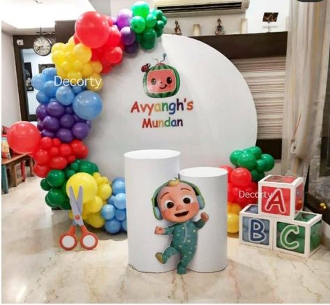 Cocomelon Stage Decoration, Coco Melon Party, Cocomelon Theme, Birthday Theme Decoration, 2nd Birthday Party For Boys, Coco Melon, Cocomelon Birthday, Boys First Birthday Party Ideas, 1st Birthday Pictures