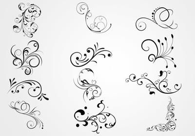 13 Scroll Swirly Brushes - Free Photoshop Brushes at Brusheezy! Swirly Tattoo, Art Deco Vector, Photoshop Wallpapers, Photoshop Brushes Free, Flourish Design, Small Flower Tattoos, Floral Banners, Vintage Borders, Art Nouveau Floral