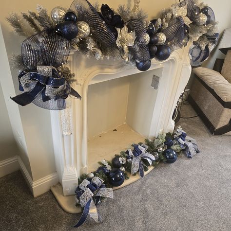 🌟LUXURY NAVY & SILVER CHRISTMAS GARLAND🌟 6FT LONG🌟 ON A LUXURY SILVER GLITTERED BASE. THIS STYLE COMES IN ▪️6FT (starting from £100) ▪️12FT (starting from £220) ▪️18FT (starting from £300) excluding postage and lights ONLY A FEW LEFT TO ORDER IN THIS STYLE. Silver Christmas Garland, Silver Holiday Decor, Blue Christmas Tree Decorations, Silver Garland, Navy Christmas, Silver Christmas Decorations, Blue Christmas Tree, Holly Jolly Christmas, Christmas Fireplace