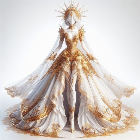 Goddess Outfit Design, Sun Themed Wedding Dress, Sun Wedding Dress, Sun Goddess Outfit, Fantasy Dress Design Art, Sun Inspired Dress, Sun Themed Dress, Sun Aesthetic Outfit, Outfits Goddess