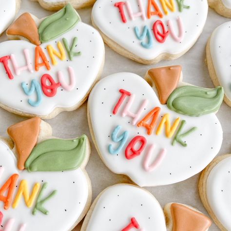 Decorated Cookies For Teachers, Daycare Cookies Decorated, Appreciation Cookies, Just Because Cookies Decorated, Teachers Day Cookies Ideas, Teacher Appreciation Royal Icing Cookies, Teacher Cookie Gifts, Teacher Desserts, Teacher Royal Icing Cookies