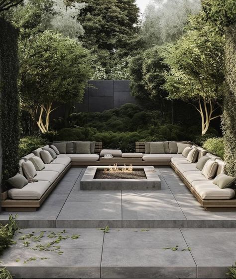 Covered Fireplace, Built In Sofa, Patio Layout, Exterior Stairs, Creative Landscape, Courtyard Design, Fire Places, Outdoor Patio Space, Outdoor Gardens Design