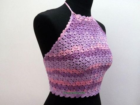 Crochet Top Crochet Crop Top Ηalter Boho Top Bustier Top | Etsy Lilac Crochet, Boho Halter Top, Crochet Mens Hat, Crochet Tube Top, Pride Tank Tops, Crochet Tank Tops, Crop Top Pink, Hippie Top, Top Bustier