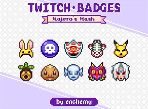 ✨ The Legend of Zelda: Majora's Mask Premade Sub Badges for Twitch ✨ #zelda #twitch #twitchbadges #thelegendofzelda #majorasmask #pixelart #subbadges Cute Pixel Art, Legend Of Zelda Majora's Mask, Twitch Streaming, Unique Cross Stitch, Cross Stitch Tutorial, Perler Bead Templates, Majoras Mask, Custom Cross, Cross Stitch Supplies