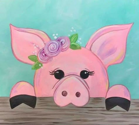 Painted Llama, Kids Painting Party, Kids Canvas Painting, Pig Painting, Farm Paintings, Family Fun Day, Pig Art, Paint Parties, Kids Painting