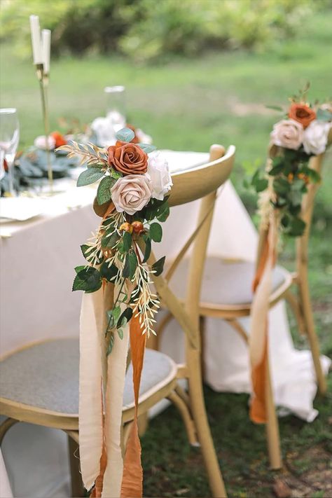 Lookein Pew Flowers for Wedding Ceremony Chair Decorations Set of 8 Aisle Decorations Bench Decoration Wedding Aisle Chair Decoration, Rustic Terracotta #autumn #wedding #sponsored Wedding Ceremony Chair Decorations, Ceremony Chair Decorations, Autumn Wedding Aisle, Pew Flowers For Wedding, Wedding Chair Decorations Diy, Flowers For Wedding Ceremony, Church Wedding Decorations Aisle, Wedding Cermony, Wedding Ceremony Chairs