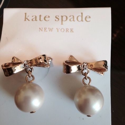 BNWT Fancy & Romantic Gold Filled Bow/Ribbon Faux Pearl Kate Spade New York Earrings Spade Earrings, Bow Ribbon, Kate Spade Earrings, Bow Earrings, Kate Spade Jewelry, Kate Spade New York, Faux Pearl, Gold Filled, Kate Spade