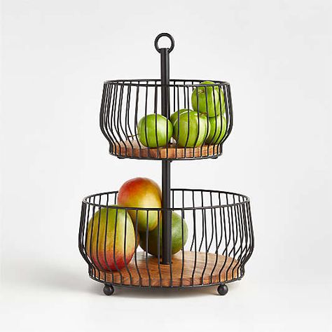 Farmers Market Produce, Banana Holder, Tiered Fruit Basket, Metal Grid, Fruit Baskets, Basket And Crate, Large Storage Baskets, Fruit Stands, Tiered Stand