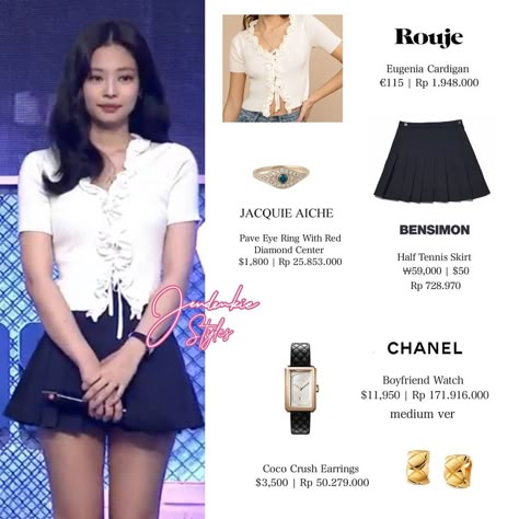 Jennie Skirt, Jennie Closet, Jennie Style, Modest Girly Outfits, Female Clothes Outfits, Mini Skirt Outfit, Miniskirt Outfits, Kpop Fashion Outfits, Pink Outfits