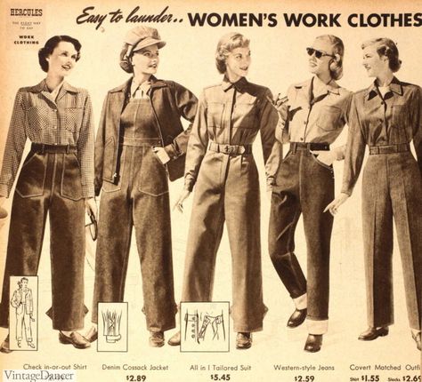 Women's 1940s Pants Styles- History and Buying Guide Canvas Shoes Diy, 1940s Women, Fashion 1940s, Sears Catalog, Lindy Hop, Rosie The Riveter, 40s Fashion, Working Class, 1940s Fashion