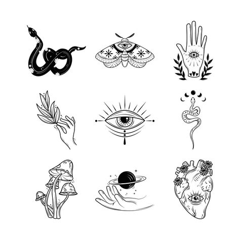 2x2 Tattoo Ideas, 2x2 Tattoo, Minimalist Witch, Tattoo Ideas Minimalist, Set Tattoo, Small Snakes, Tattoo Minimalist, Snake Tattoo, Minimalist Tattoo