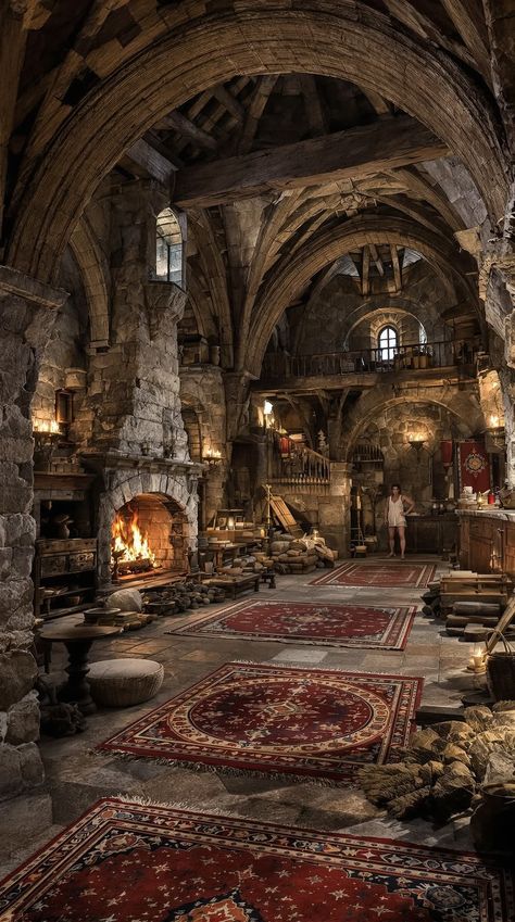 Living In A Castle Aesthetic, Rustic Mansion Exterior, Scottish Castles Interior, Medieval Era Aesthetic, Modern Castle Interior, Inside Of A Castle, Medieval Barracks, Small Medieval House, Fantasy Cottage Interior