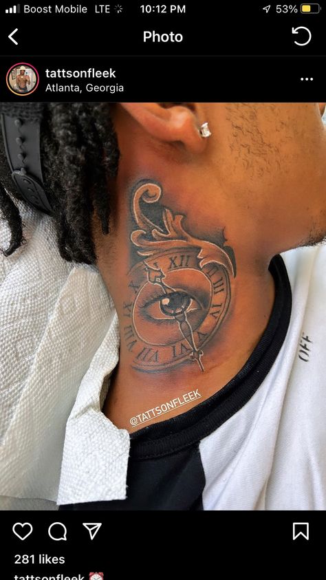 Arabic Neck Tattoo Men, Fire Neck Tattoo Men, Clock Neck Tattoo, Meaningful Neck Tattoos For Men, Lip Neck Tattoo, Neck Front Tattoo, Dope Neck Tattoos For Men, Neck Tattoos Black Man, Neck Tattoos For Men Black