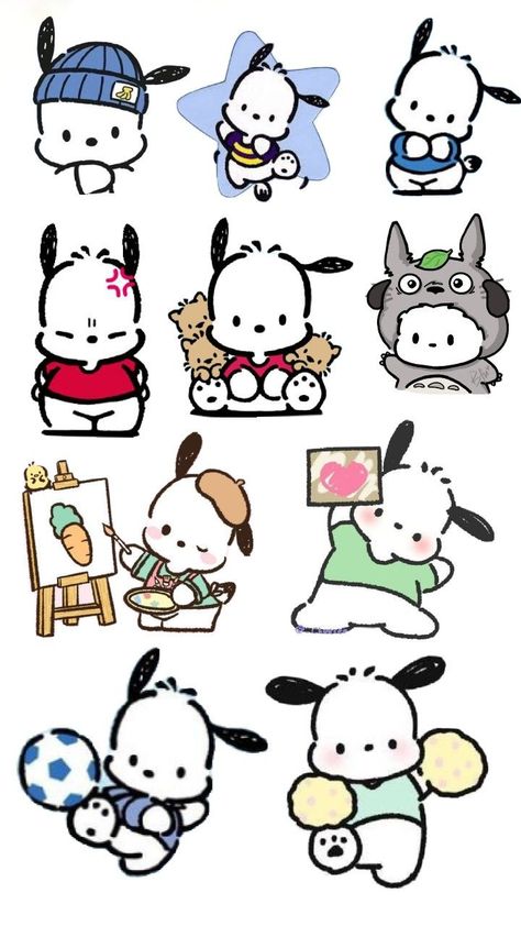 Cute Cartoon Stickers Printable, Pochacco Profile Picture, Cute Digital Doodles, Cute Snoopy Drawing, Pochacco Stickers Printable, Pochacco Tattoo Ideas, Cute Stickers Sanrio, Cute Printouts, Pochacco Doodle