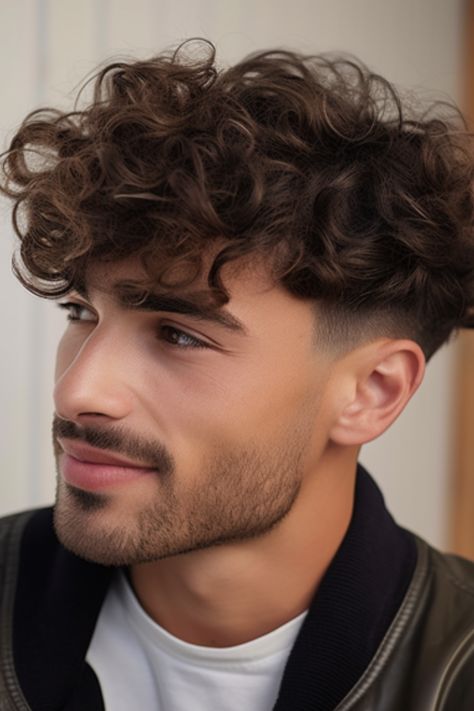 A stylish choice for men with curly hair is a medium-tapered cut that incorporates curls. This haircut features tapered sides, which give it a polished finish that can suit any face shape. Click here to check out more best medium-length hairstyles for men. Mens Short Curly Hairstyles, Trendy Mens Haircuts, Men Haircut Curly Hair, Square Face Hairstyles, Mens Hairstyles Medium, Long Hair On Top, Medium Curly, Mens Haircuts, Men's Haircuts