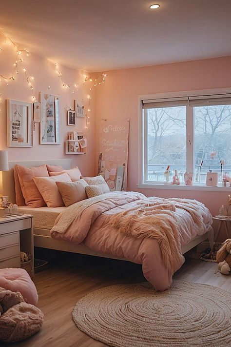 Room With Lights, Bedroom Ideas Creative, Girly Bedroom Decor, Teen Bedroom Ideas, Bedroom Wall Decoration, Girls Room Design, Wall Decoration Ideas, Teen Bedroom Designs, Luxury Room Bedroom