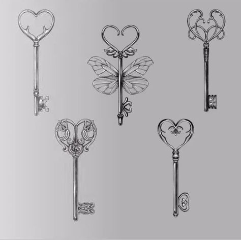 Vintage Key Tattoos, Heart Key Tattoo, Skeleton Key Tattoo, Key Tattoo Designs, Key Tattoos, Key Tattoo, Stylist Tattoos, Spine Tattoos, Art Tattoos