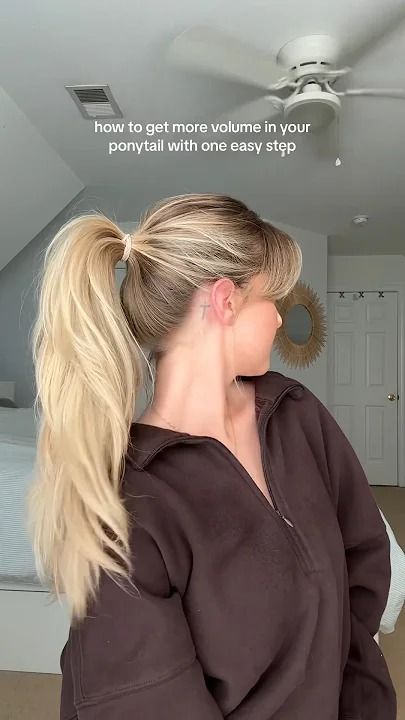 my favorite ponytail hack for volume👱🏼‍♀️✨ #hairtutorial #hairtransformation #volumehair #hairhack How To Make A Ponytail Look Fuller, How To Make Ponytail Look Fuller, How To Make Ponytail, Blowout Ponytail, Ponytail Hack, Easy Hair Dos, A Ponytail, High Ponytails, Easy Hair