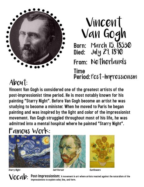 At Home Art Lessons for Kids | Vincent Van Gogh — KayDee Runkel art+design Art Inspired By Van Gogh, History School Projects, Vincent Van Gogh Art Projects, Van Gogh Art Projects For Kids, Art History For Kids, Van Gogh Art Projects, Van Gogh Art Lesson, Van Gogh For Kids, Van Gogh Inspired Art