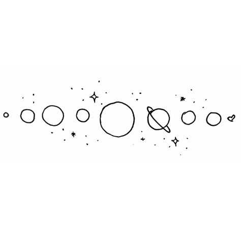 Simple line drawing of the solar system with stars and a heart as tribute to pluto Cute Solar System Drawing, Simple Solar System Drawing, Solar System Doodle, Minimalistic Space Tattoo, Solar System Drawing Simple, Outer Space Tattoos Simple, Simple Solar System Tattoo, Planet Outline Tattoo, Star Line Drawing