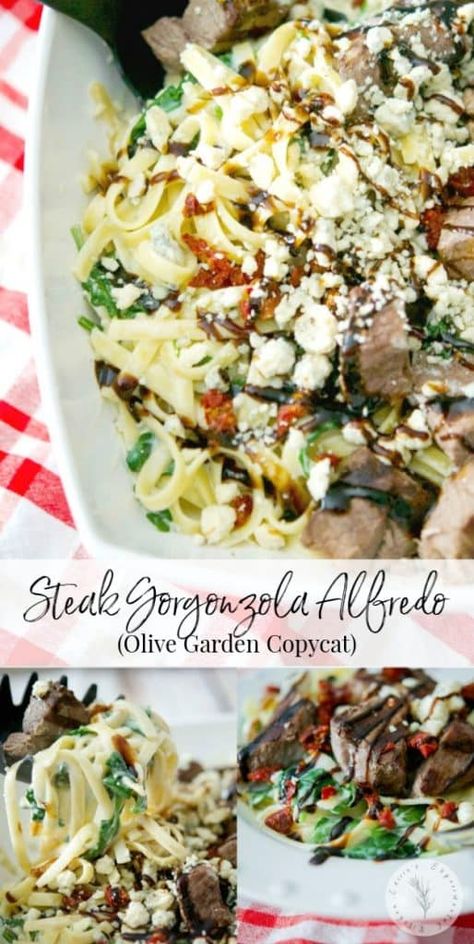 Copycat Olive Garden Steak Gorgonzola Alfredo, Recipes Using Gorgonzola Cheese, Hello Fresh Steak Recipes, Gorgonzola Steak, Steak Gorgonzola Alfredo, Gorgonzola Alfredo, Steak Gorgonzola, Gorgonzola Pasta, Balsamic Drizzle