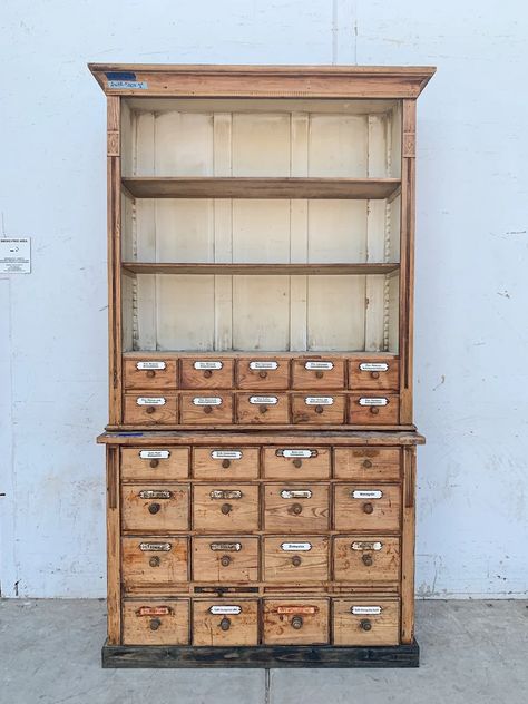 26 Drawer German Apothecary Store Cabinet – Antiquities Warehouse Built In Apothecary Cabinet, Large Apothecary Cabinet, Apothecary Display Cabinet, Vintage Apothecary Cabinet, Apothecary Store Aesthetic, Apocathary Cabinet, Antique Apothecary Cabinet, Modern Apothecary Kitchen, Apothecary Aesthetic Kitchen