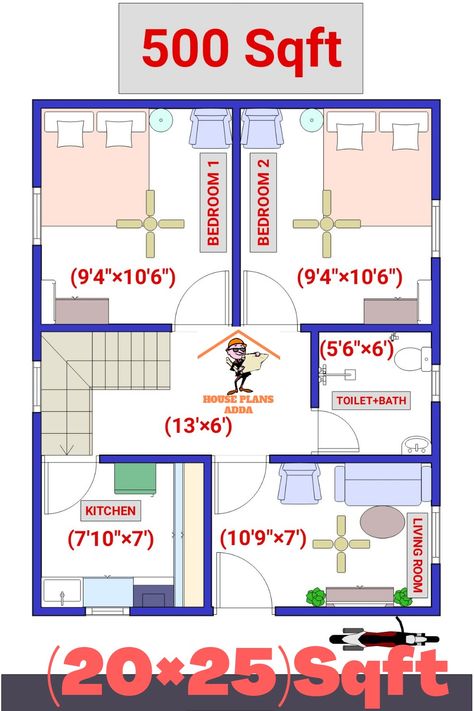 Small house plan|ghar ka naksha|floor plan with 2 bedroom|kitchen|toilet bath |living area |20×25 feet|low budget house plan Small House Design Floor Plan, Industrial House Plans, 20x30 House Plans, Budget House Plans, House Plans Ideas, 2bhk House Plan, Little House Plans, Small House Front Design, Small House Floor Plans