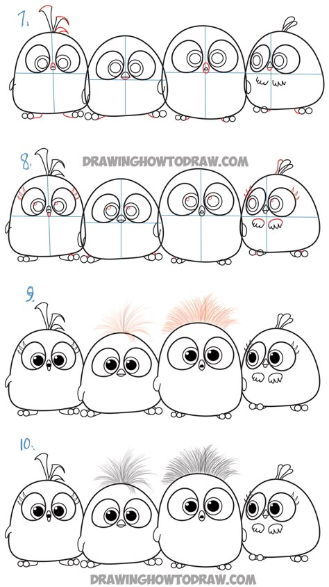 Angry Bird Movie, Trin For Trin Tegning, Birds Drawing, Birds Movie, Drawing Instructions, Angry Birds Movie, How To Draw Steps, Baby Birds, Baby Drawing