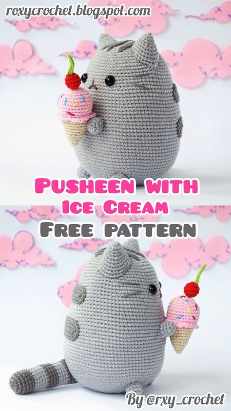 Stripey Cat Free Crochet Pattern, My Love Crochet, Arugumi Crochet Animals Free Pattern, Hello Kitty Pusheen Crochet Pattern, Amigurumi Cats Free Pattern, Ice Cream Amigurumi Free Pattern, Crochet Pusheen Cat, Free Crochet Printables, Crochet Cat Pattern Free Amigurumi Kitty